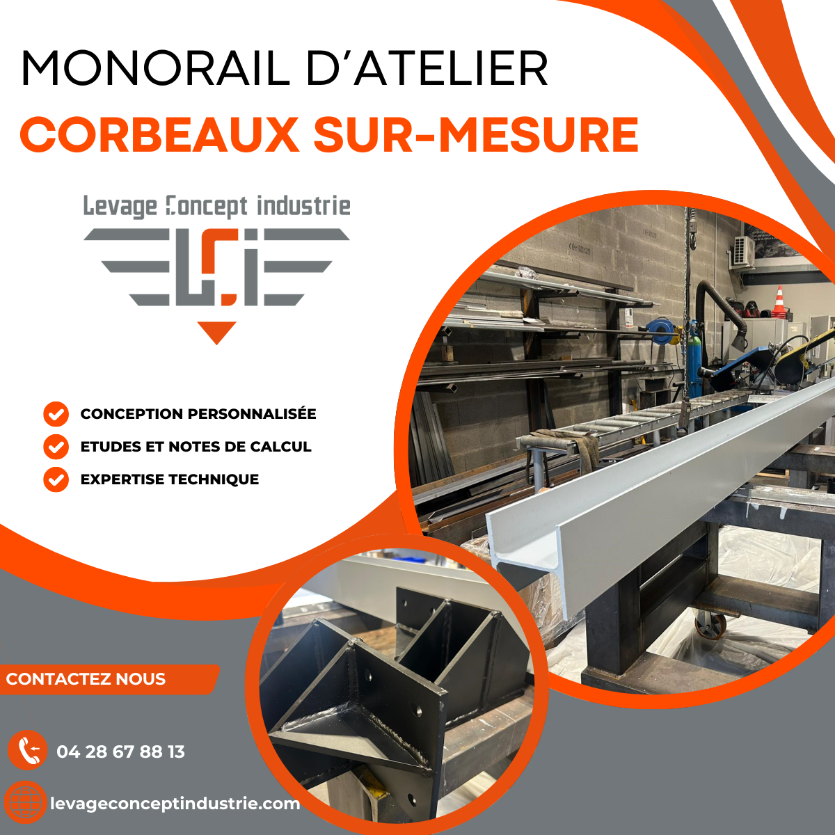 Conception sur-mesure d'un monorail d'atelier avec des corbeaux déportés 